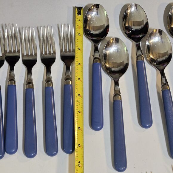 48pc Villeroy & Boch Stainless Flatware Periwinkle Blue Resin Handle forks spoon - Picture 8 of 11